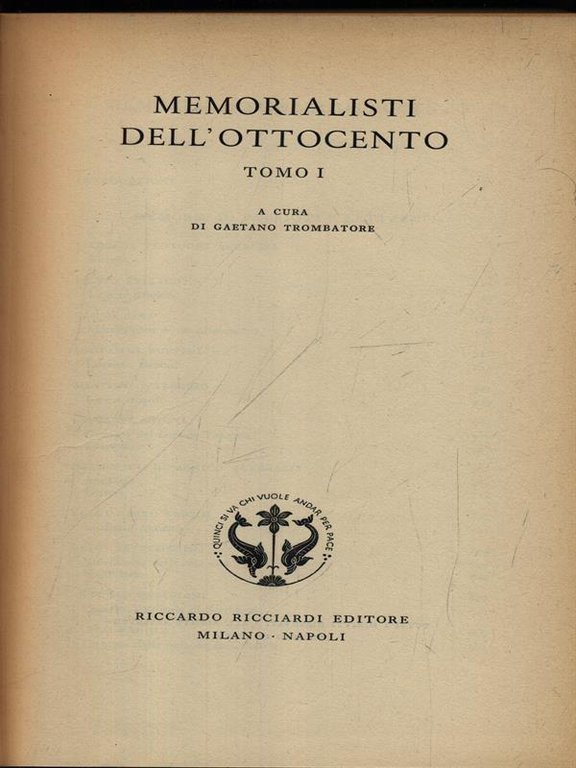 Memorialisti Dell'Ottocento tomo I