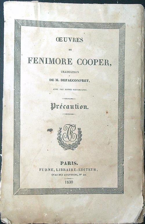 Oeuvres de Fenimore Cooper Tome I Precaution | Immagine principale