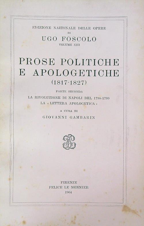 Prose politiche e apologetiche (1817-1827) Parte seconda