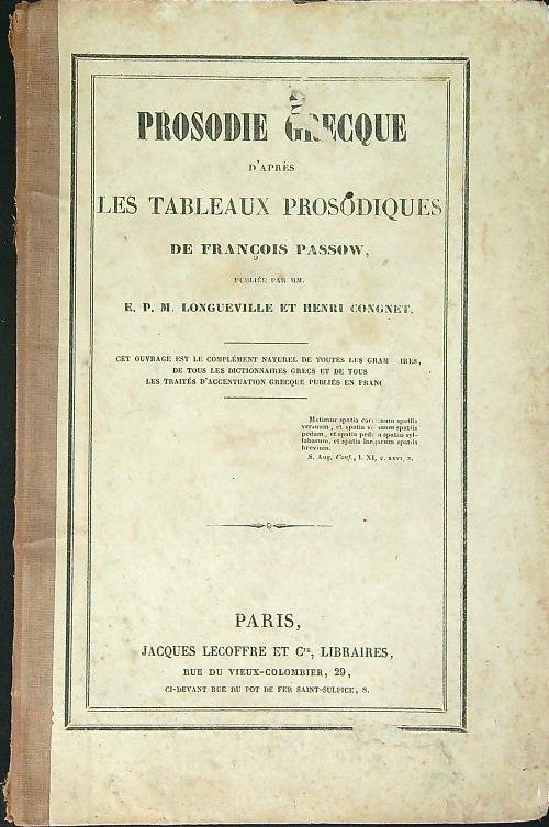 Prosodie Grecque d'apres les tableaux prosodiques