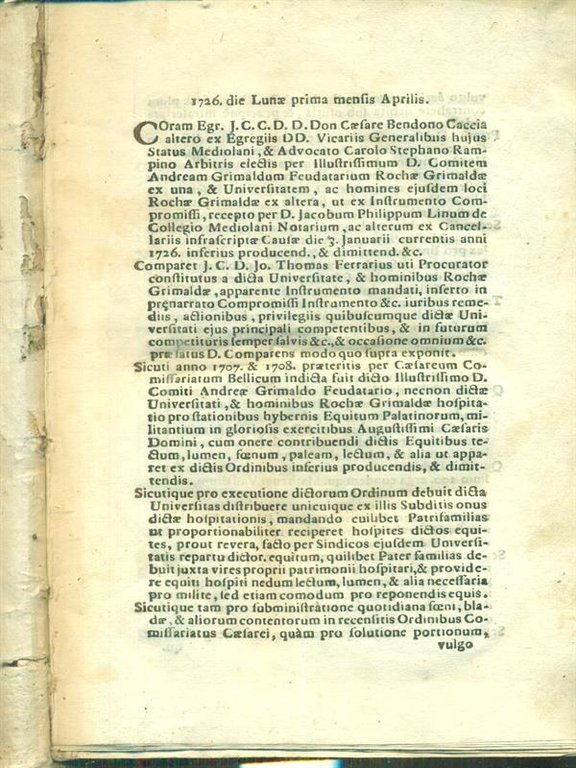 Raccolta di sentenze 1726 die Luna prima menfis apriliis