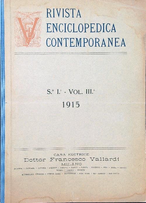Rivista Enciclopedica Contemporanea serie I vol. III 1915