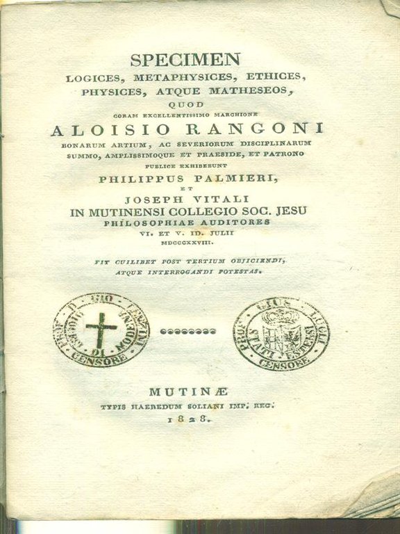 Specimen logices, metaphysices, ethices physices, atque matheseos