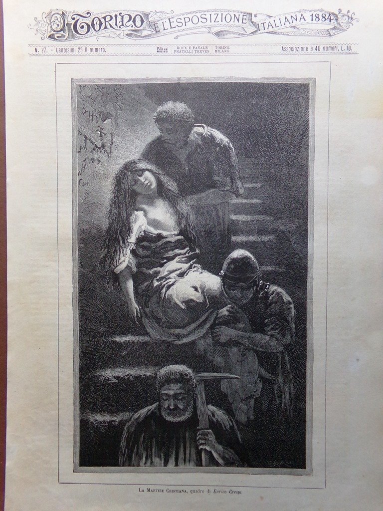 Stampa del 1884 La Martire Cristiana Quadro di Enrico Crespi