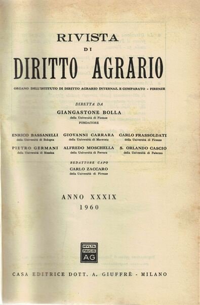 Rivista di diritto agrario. Anno XXXIX 1960