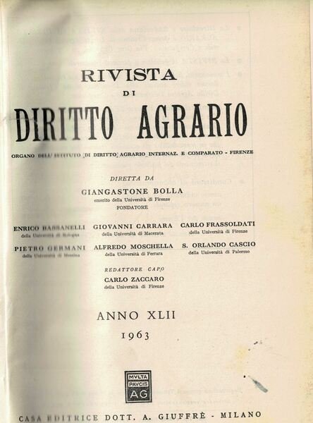 RIVISTA DI DIRITTO AGRARIO ANNO XLII 1963