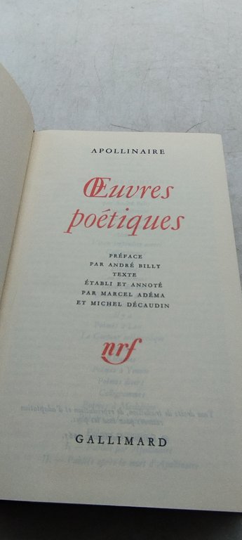 apollinaire ceuvres poetiques biblioteque de la pleiade