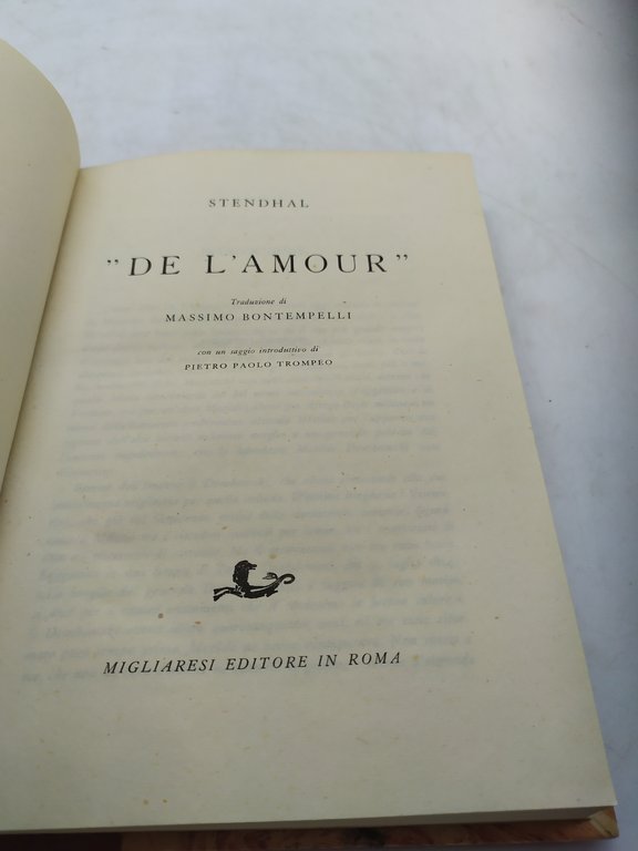 de l'amour stendhal massimo bontempelli migliaresi editore