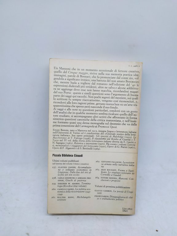 ettore bonora manzoni conclusioni e proposte piccola biblioteca einaudi