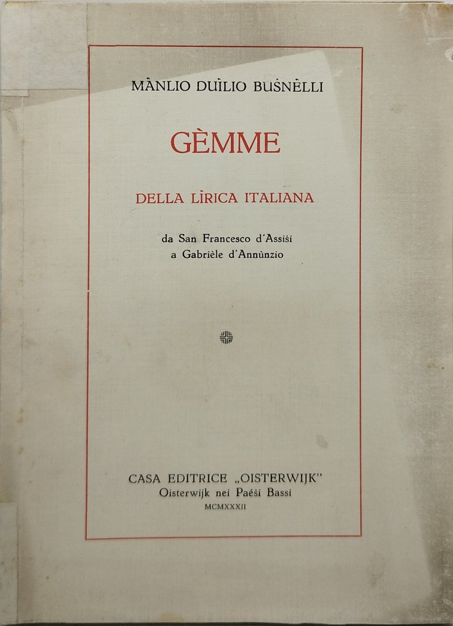 gèmme della lirica italiana da san francesco d'assisi a gabriele …