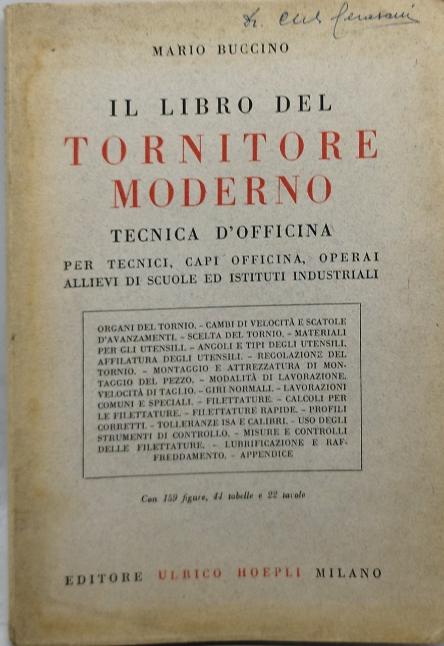 il libro del tornitore mderno tecnica d'officina hoepli