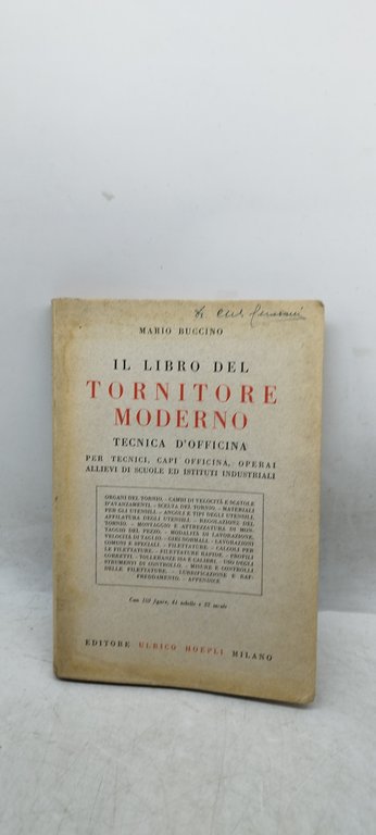 il libro del tornitore mderno tecnica d'officina hoepli