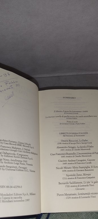 l'ibretti d'operaitaliani dal seicento al novecento meridiani