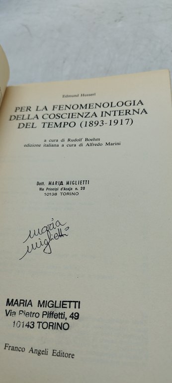 per la fenomenologia della coscenza interna del tempo
