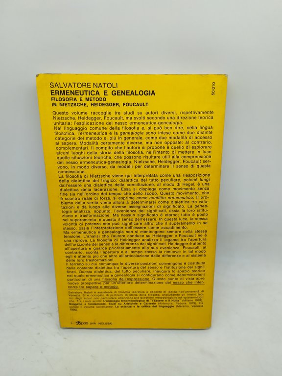 salvatore natoli ermeneutica e genealogia filosofia e metodo ....feltrinelli bocca