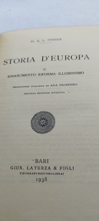 storia d'europa collezione storica h a l fisher laterza 1938