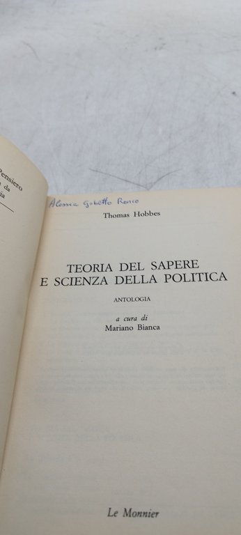 teoria del sapere e scienza della politica thomas hobbes