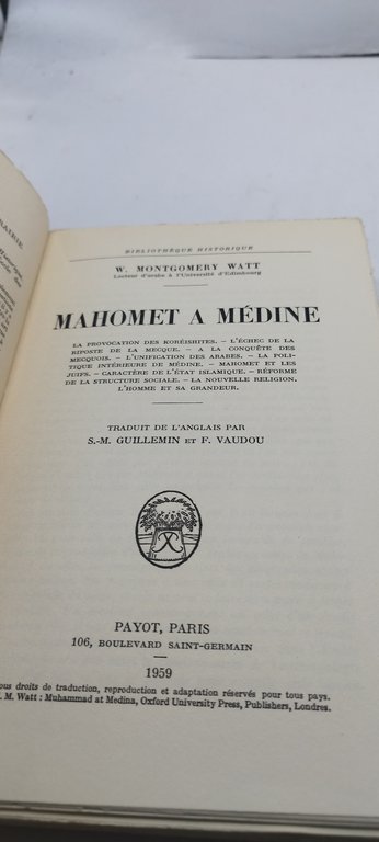 w.m.watt mahomet a mèdine bibliotheque istorique