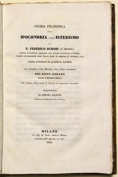 Storia filosofica sulla ipocondria e sull'isterismo. Con l'aggiunta d'una memoria …