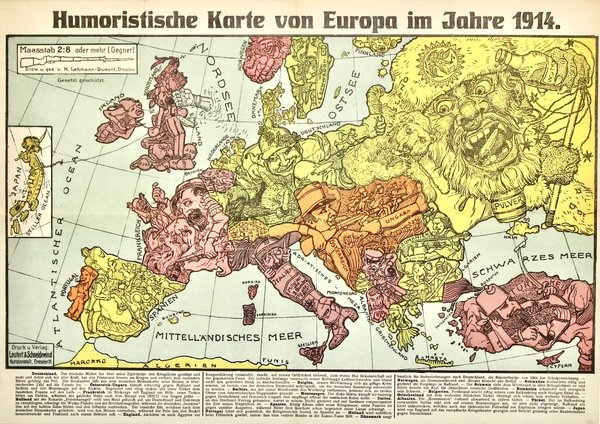Humoristische Karte von Europa im Jahre 1914