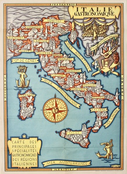 Gastronomique. Carte des Principales Spécialités Gastronomiques des Régions Italiennes