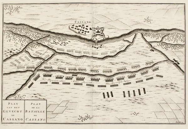 Plan de la bataille de Cassano- (titolo ripetuto in olandese).