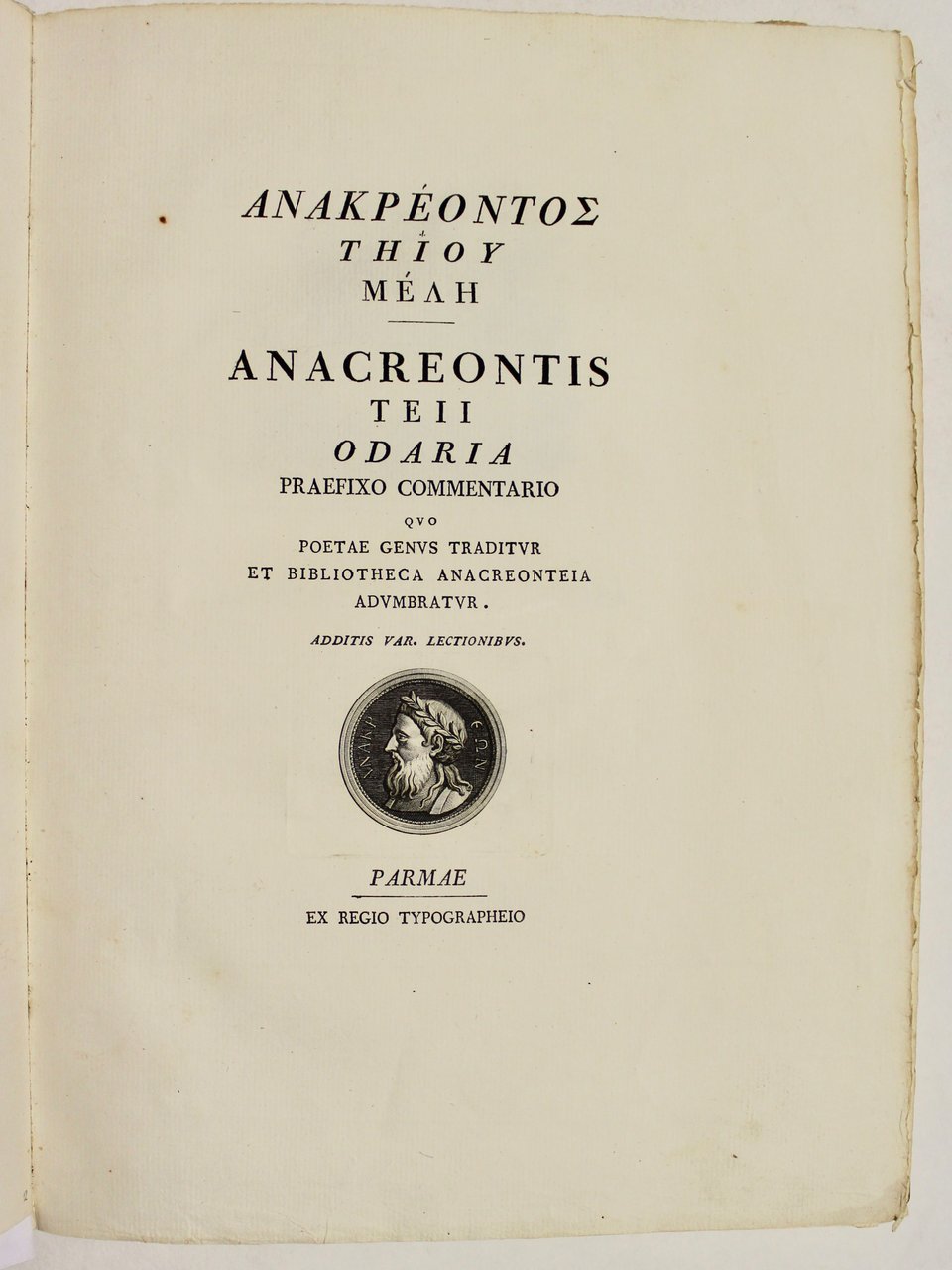 Anacreontis Teii Odaria praefixo commentario quo poetae genus traditur. (testo …