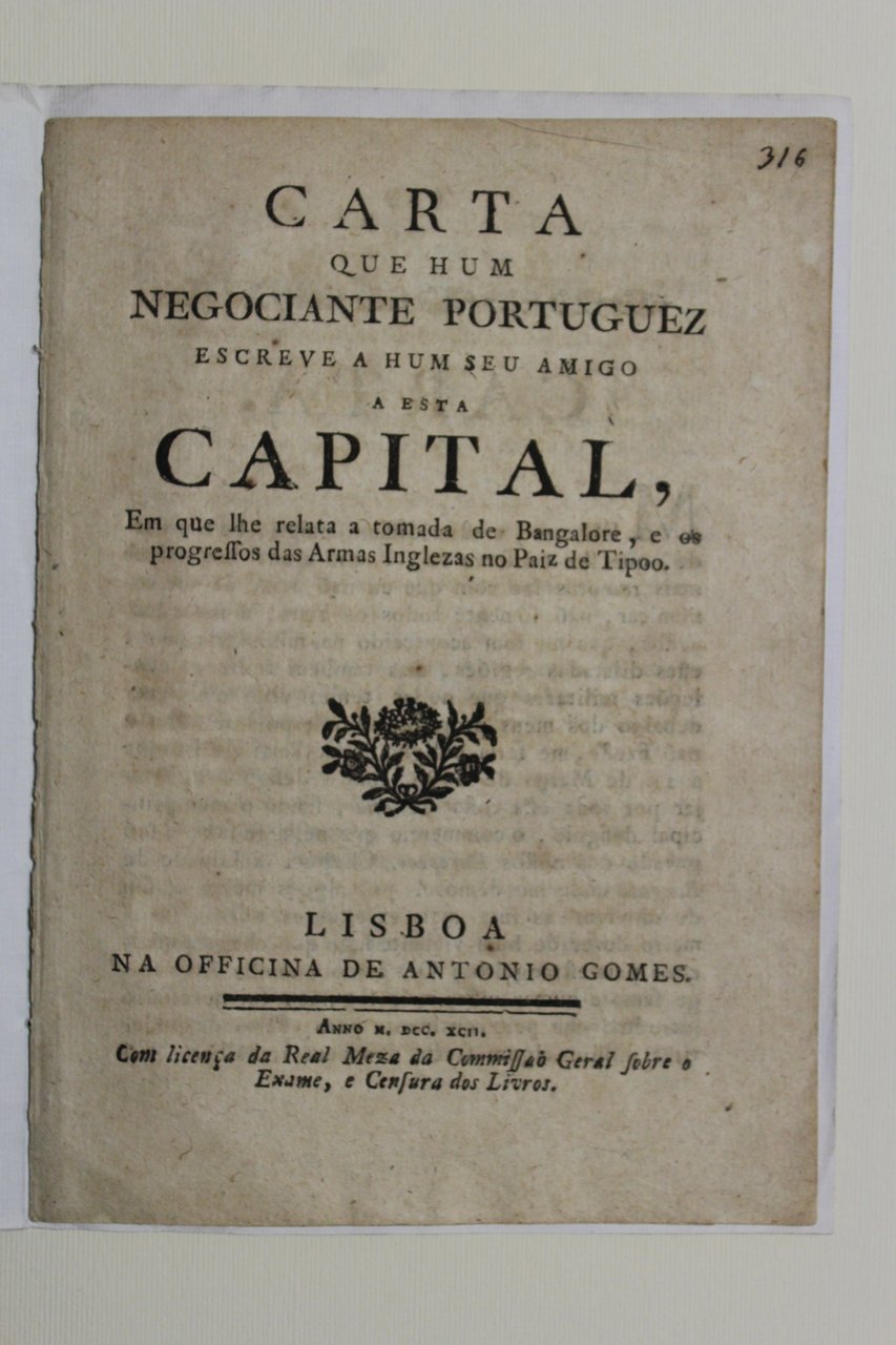 Carta que hum negoziante portuguez ecreve a hum seu amigo …