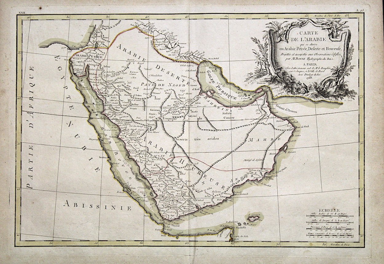 Carte de l'Arabie qui se divise en Arabie Petrée, Deserte …