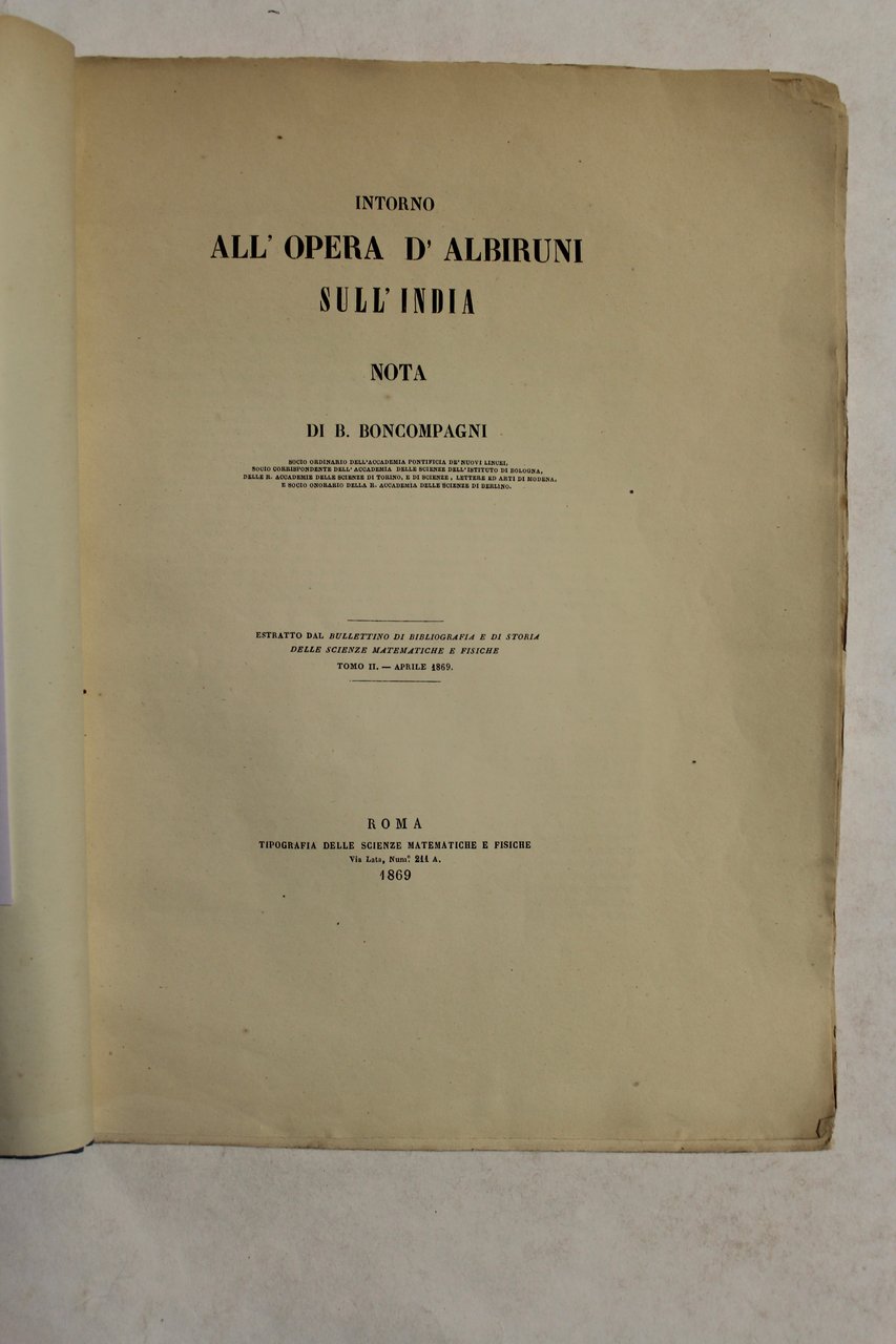 Intorno all'opera d'Albiruni sull'India.