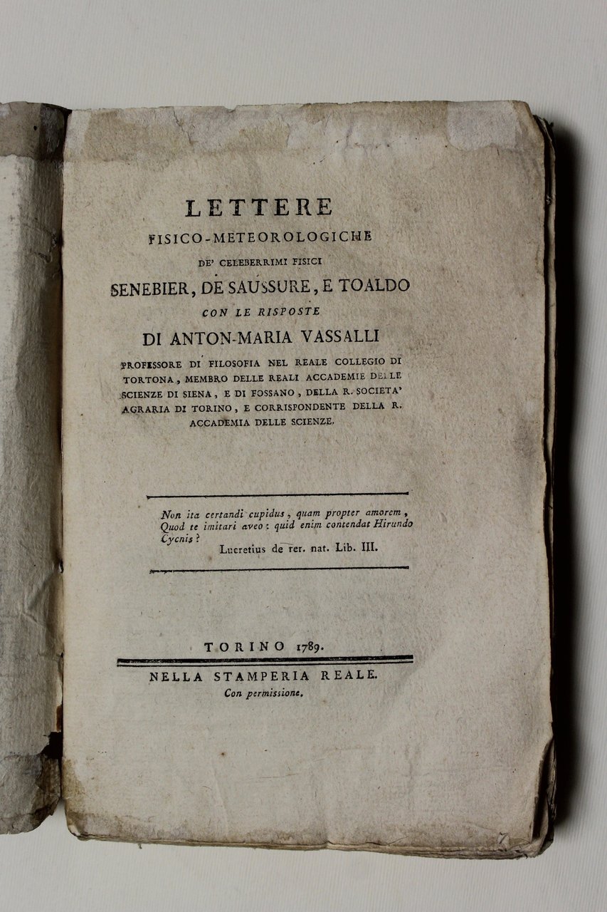 Lettere fisico-meteorologiche de' celeberrimi fisici Senebier, De Saussure, e Toaldo …