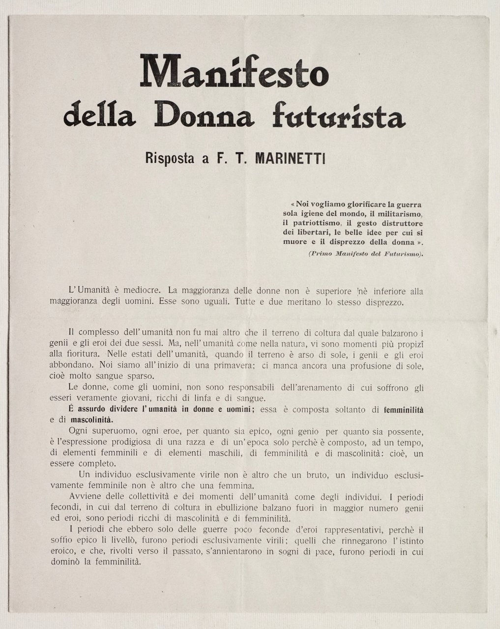 Manifesto della Donna futurista. Risposta a F.T. Marinetti