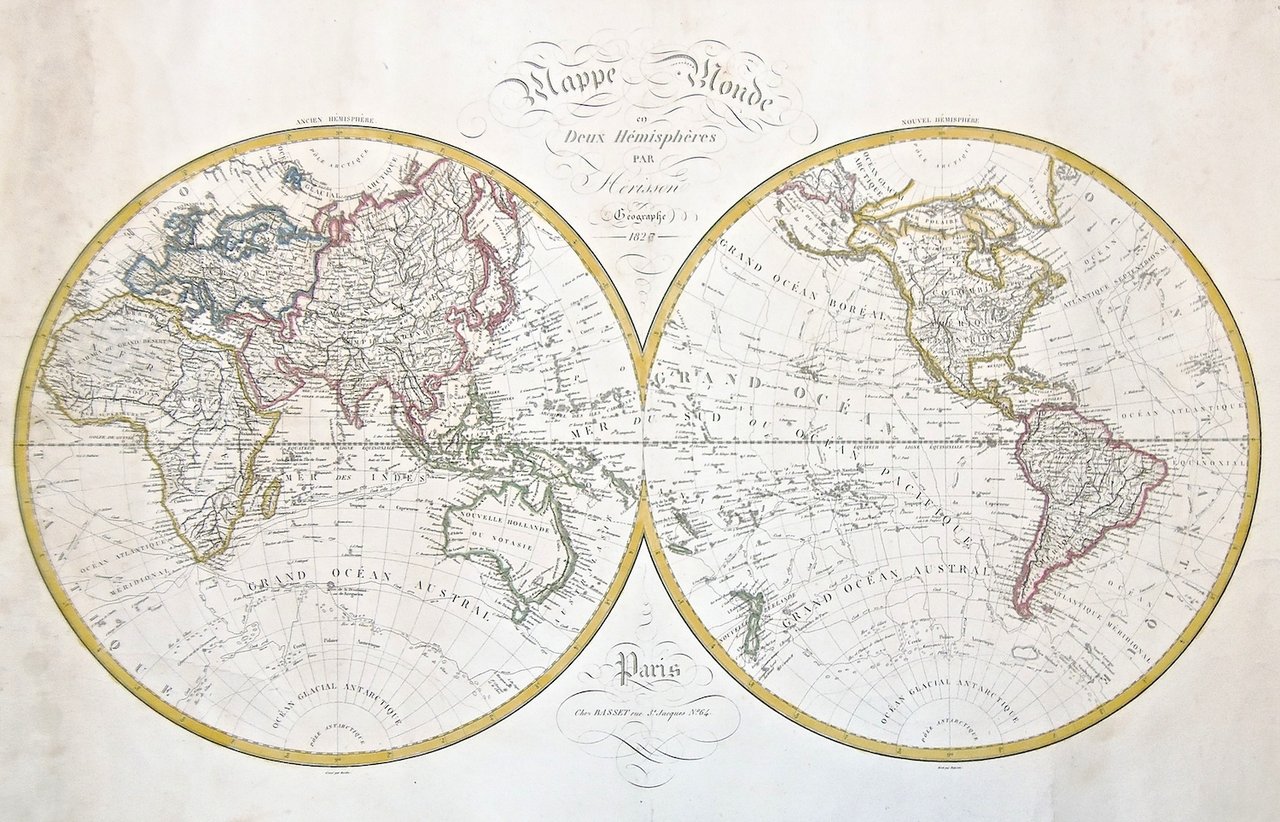 Mappe Monde en deux hemispheres.