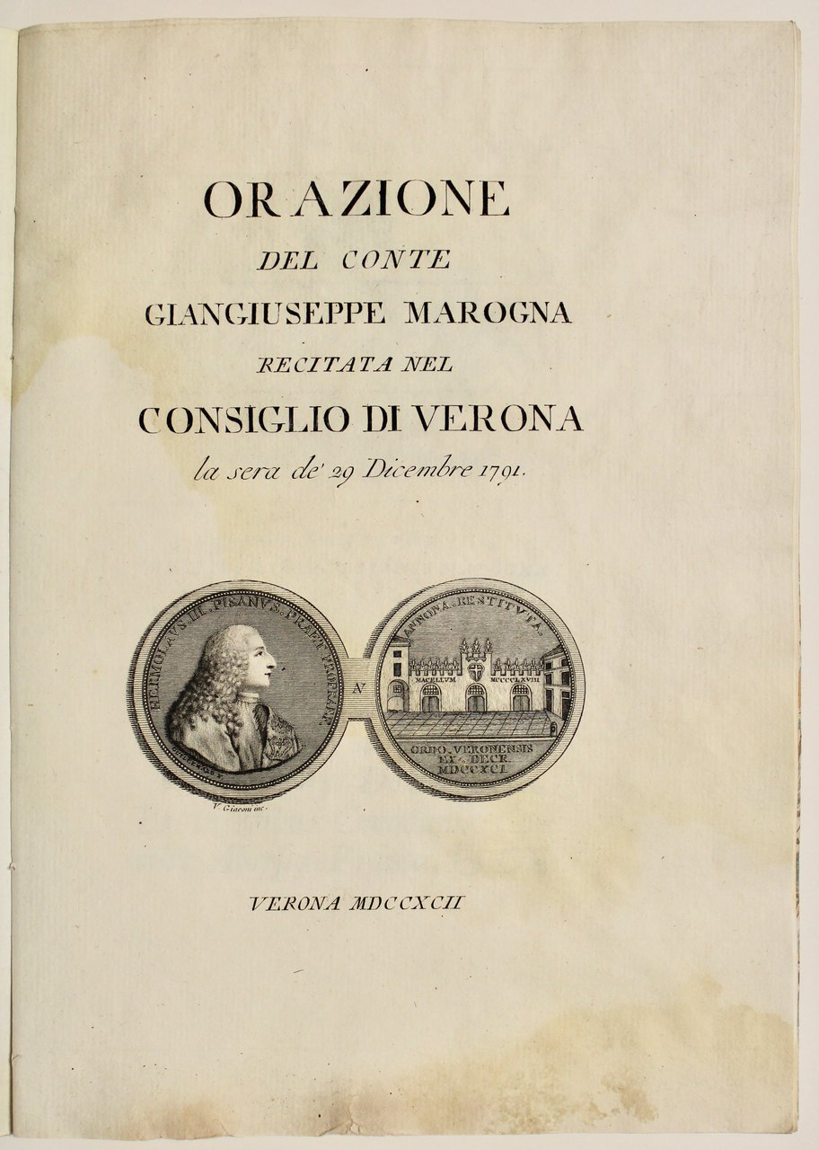 Orazione del Conte.recitata nel consiglio di Verona la sera de' …