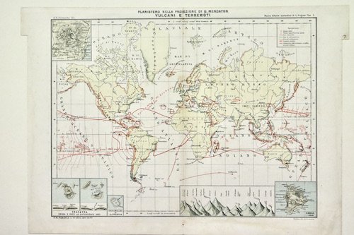 Planisfero nella proiezione di G. Mercatore. Vulcani e terremoti. | Immagine principale