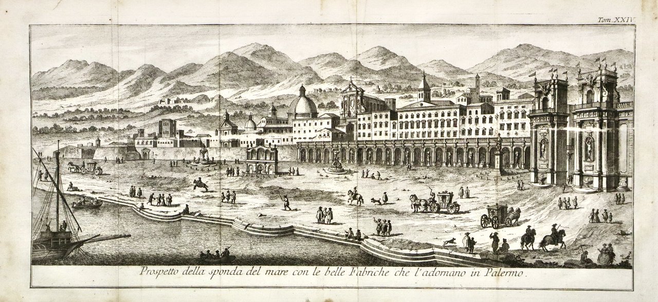 Prospetto della sponda del mare con le belle Fabriche che …