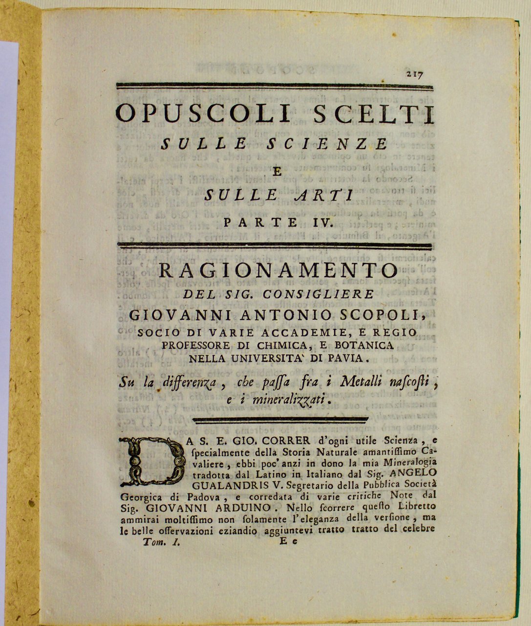 Ragionamento del Sig. consigliere Giovanni Antonio Scopoli, . professore di …