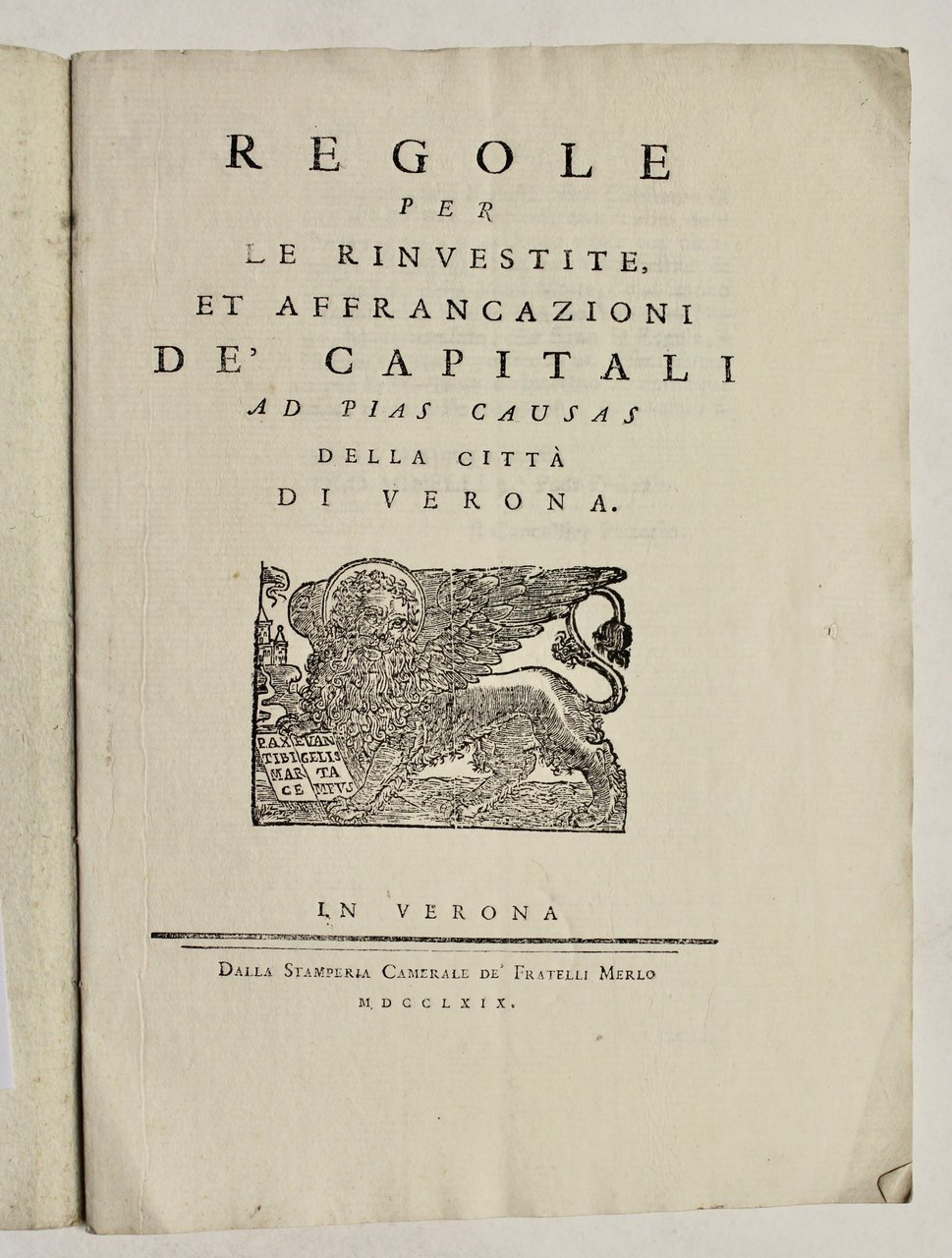 Regole per le rinvestite et affrancazioni de' capitali ad pias …