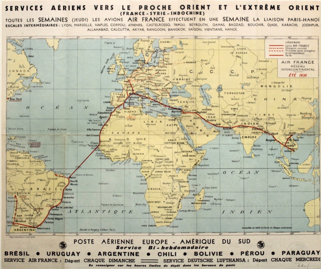 Services aériens vers le proche Orient et l'extrême Orient