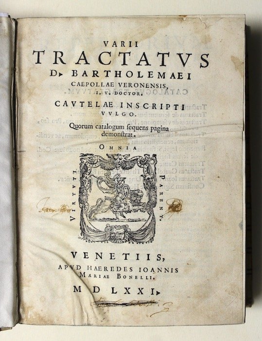Varii tractatus. cautelae inscripti vulgo. Quorum Catalogum sequens pagina demonstrat. …