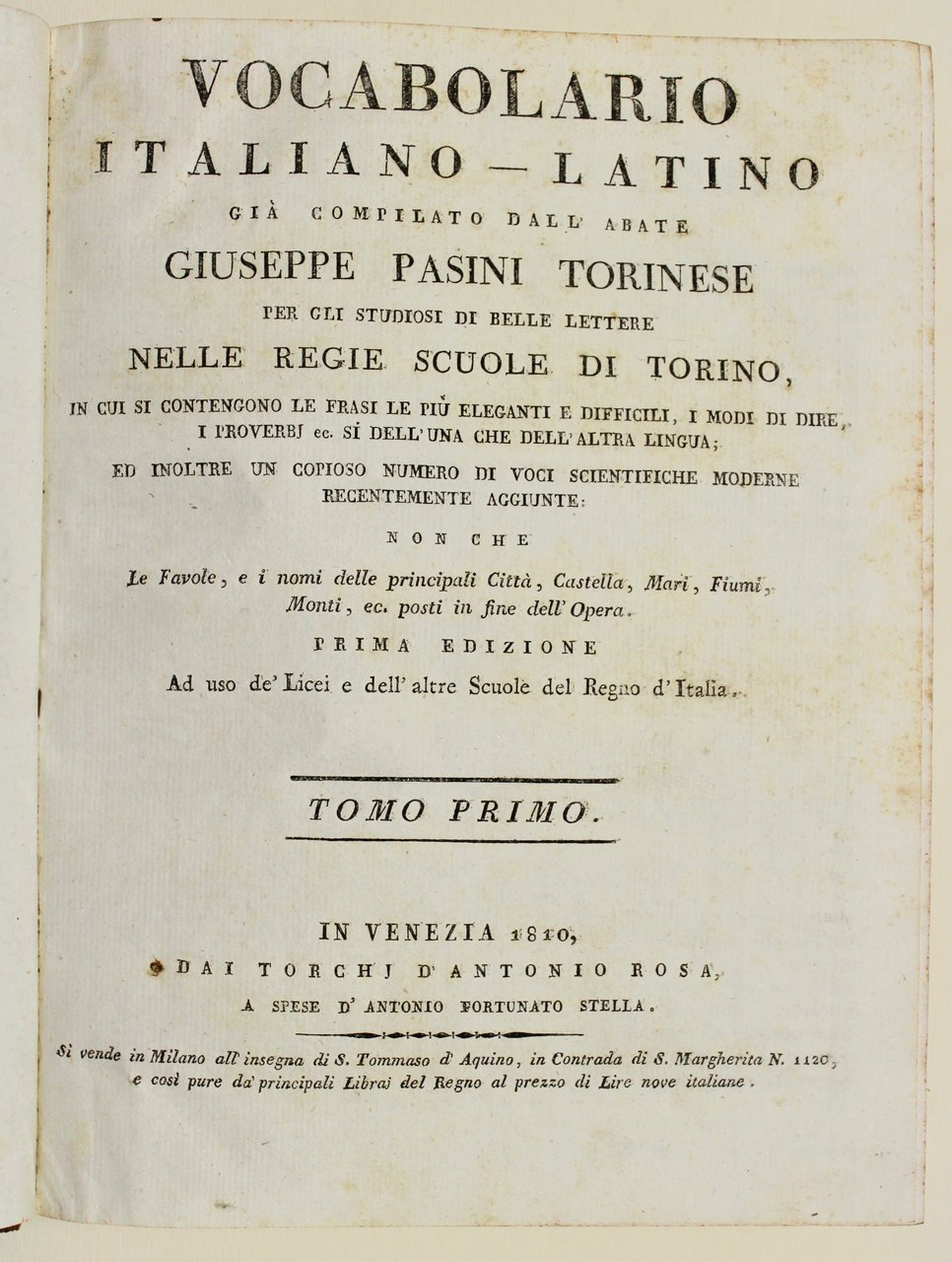 Vocabolario Italiano-Latino (Vocabula latina et Italica) già compilato dall' abate …