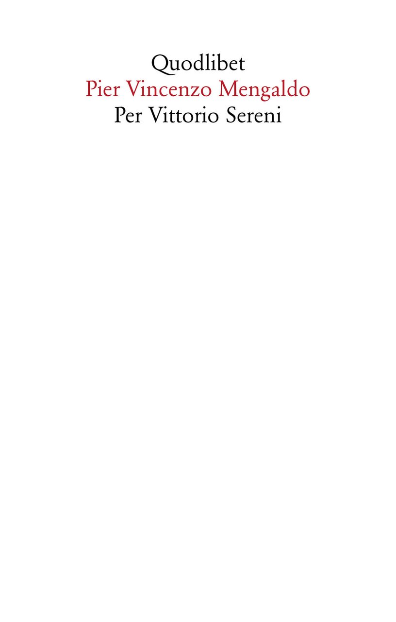 Per Vittorio Sereni