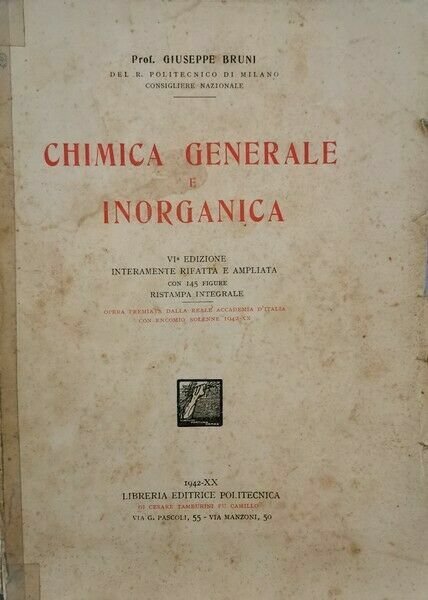 Chimica generale e inorganica di Giuseppe Bruni, 1942 - ER