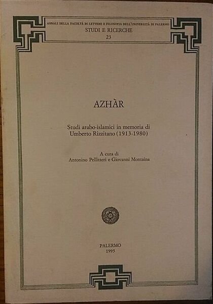 AZHAR Studi arabo-islamici in memoria - Umberto Rizzitano (1913-1980) Palermo