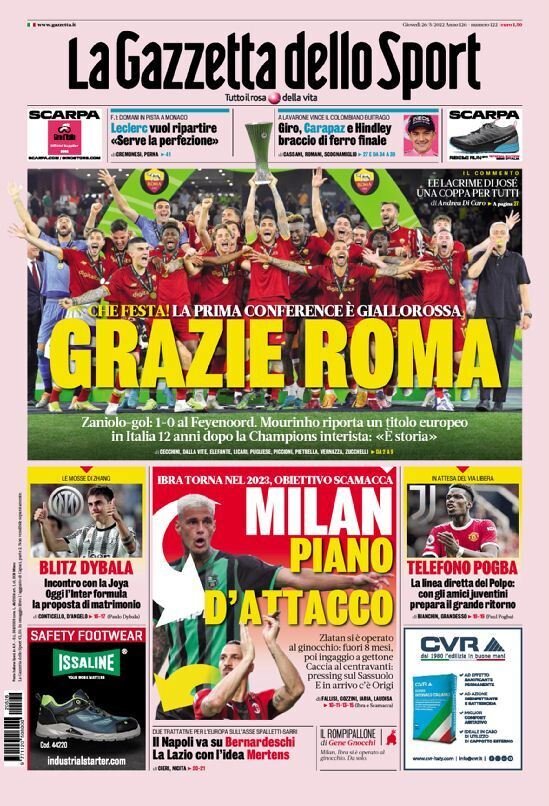 La Gazzetta dello Sport 26/05/2022 Grazie Roma Campione Conference League … | Immagine principale
