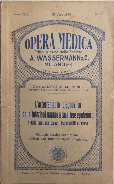 Opera medica nr. 66 Anno XXI di Aa.vv., 1930, Wassermann …