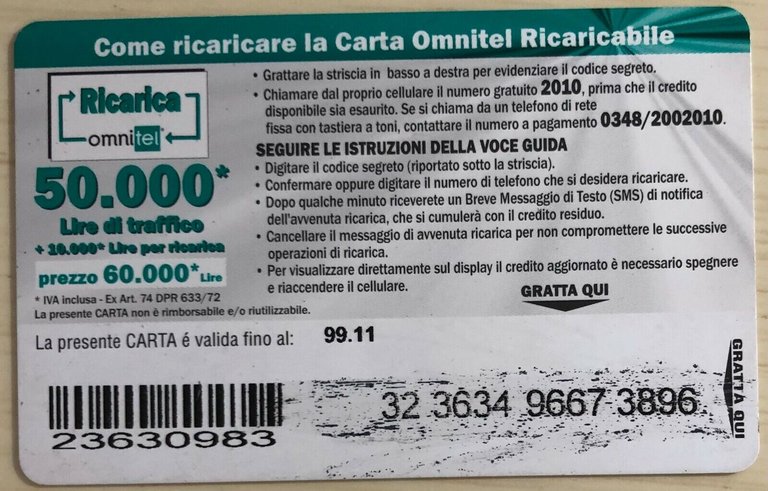 Scheda telefonica usata Omnitel di Aa.vv., 1999, Omnitel | Immagine Gallery 2