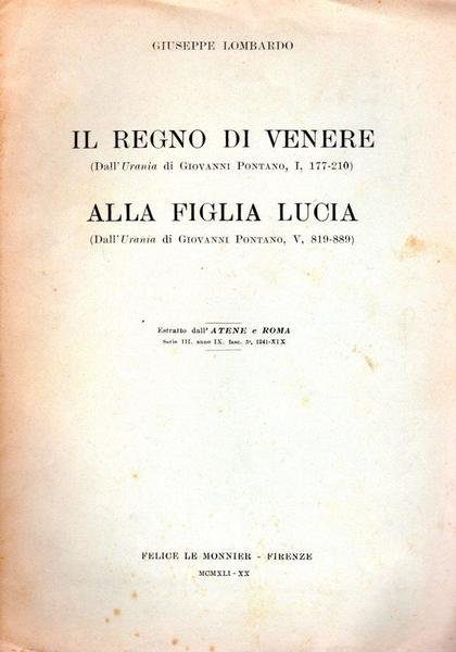 Il regno di Venere - Alla figlia Lucia (dedica dell'autore)