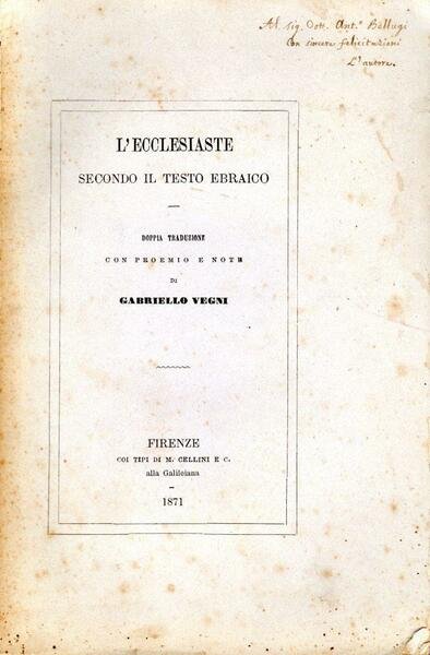 L'ecclesiaste secondo il testo ebraico (dedica)