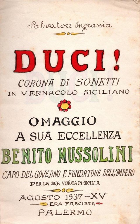 DUCI! Corona di sonetti in vernacolo siciliano (dedica dell'autore) | Immagine Gallery 1